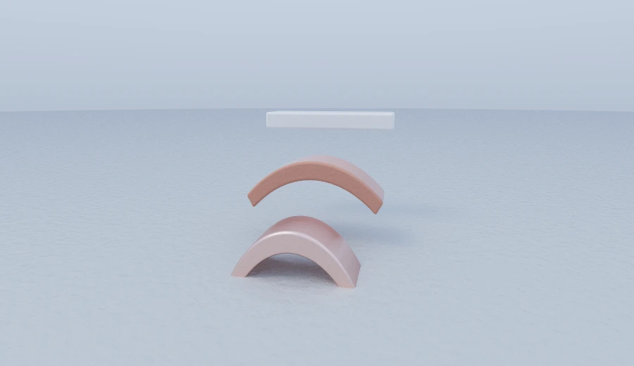 The same bar three times: straight, gently bowed, and curled right round into an arch.