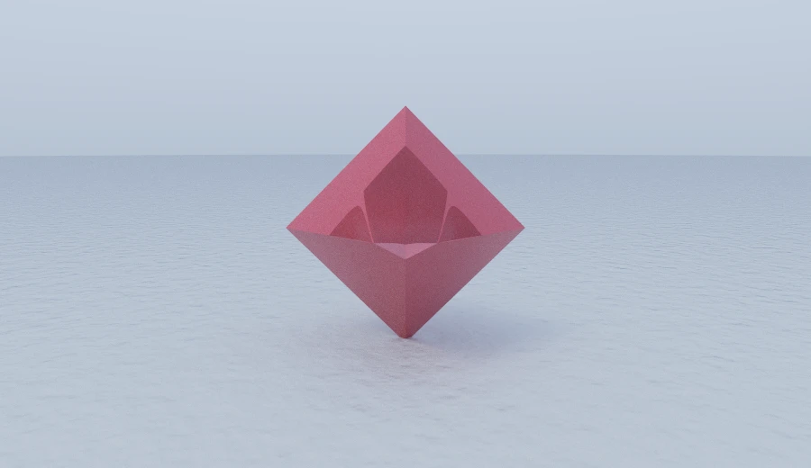 An octahedron whose field over-estimates the distance: the outline survives but the faces break into terraced facets that are not on the solid at all.