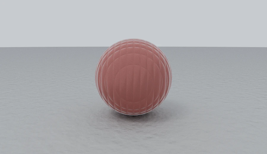 A red sphere with a woven cloth texture entirely in its shading: the silhouette is still a perfect circle.