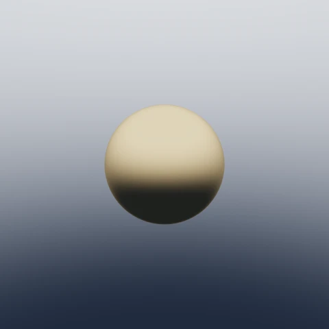 A single gold sphere lit only by a graded sky, dark below and pale blue above.