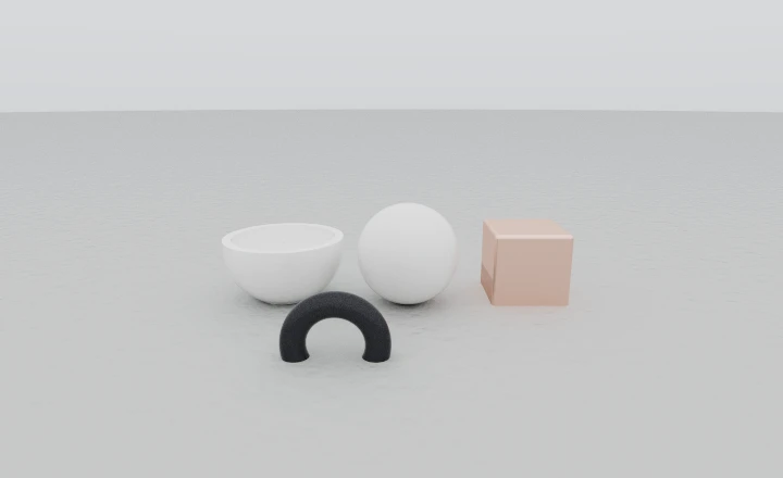 The same still life under the overcast preset: a white sky with no sun at all, so nothing casts a shadow and every edge reads.
