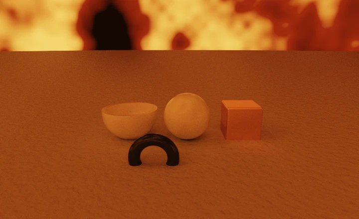 The same still life relit by the ember background.